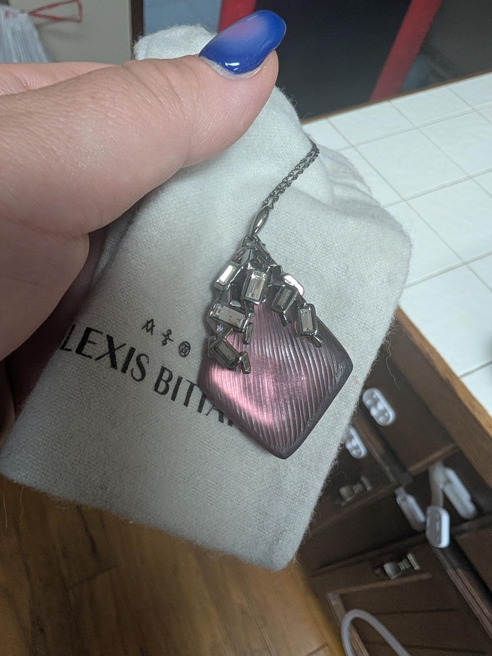 Alexis Bittar Purple Pendant Necklace with Crystal Accents